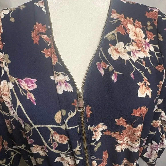 Floral Navy Dress/Long top with Pink and White Accents - Picture 2 of 8